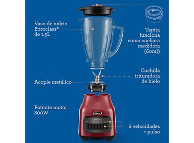 LICUADORA OSTER BLSTPEG-RPB VASO VIDRIO 6 VELOCIDADES MÁS PULSO - 9