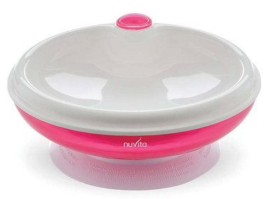 PLATO DE BEBE NUVITA CON TAPA PARA MICROONDAS ROSADO - 1