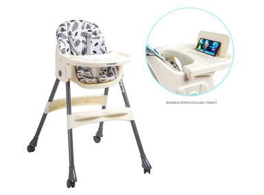 SILLA DE COMER BEBE STEPS PLEGABLE CON RUEDAS GRIS BEBESIT - 6