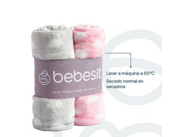 PACK 2 MANTAS BEBESIT BEBÉ HIPOALERGÉNICAS ROSADO 110 X 150 CM - 6