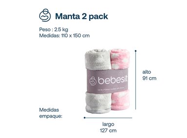 PACK 2 MANTAS BEBESIT BEBÉ HIPOALERGÉNICAS ROSADO 110 X 150 CM - 7