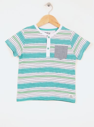 POLERA ALGODÓN NIÑO BABY HARVEST RAYAS CUELLO BOTON - 1