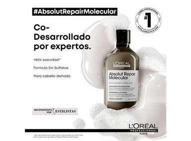 SHAMPOO LORÉAL PROFESSIONNEL SIN SULFATOS REPARACIÓN MOLECULAR PROFUNDA CABELLO DAÑADO ABSOLUT 500 ML - 6