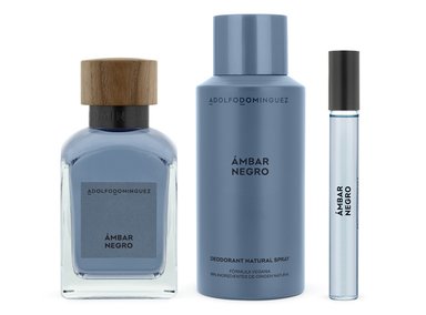 SET PERFUME ADOLFO DOMINGUEZ AMBAR NEGRO HOMBRE EDP 120 ML+ DESODORANTE 150 ML + MEGASPRITZER 10 ML - 2