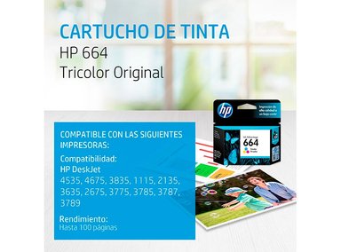 CARTUCHO DE TINTA HP ORIGINAL 664 TRICOLOR - 6