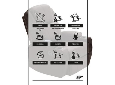 BERGERE ZOY HOME MECEDORA GIRATORIO MASAJE CALOR LHASA PU 1 CUERPO CAFÉ - 9