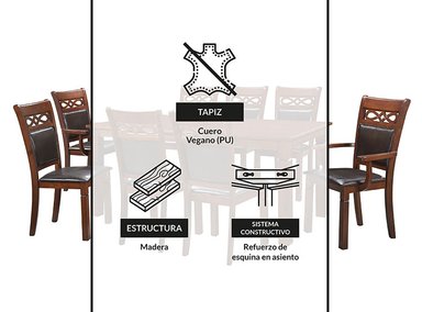 JUEGO DE COMEDOR ZOY HOME CAPRI 6 SILLAS 2 SITIALES CAFÉ - 12