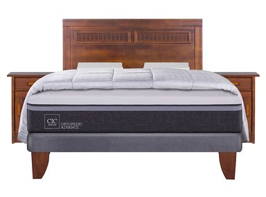 JUEGO DE DORMITORIO CIC CAMA EUROPEA ORTOPEDIC ADVANCE 2 PLAZAS + ALMOHADAS + RESPALDO + VELADORES - 1