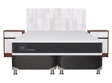 JUEGO DE DORMITORIO CIC CAMA BOX SPRING NEW ORTOPEDIC B5 BD 2 PLAZAS NEGRO + SET LEGNO - 1