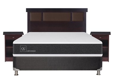 JUEGO DE DORMITORIO CIC CAMA BOX SPRING NEW ORTOPEDIC B5 BN 2 PLAZAS NEGRO + SET NEW DUBLIN CHOCOLATE - 1