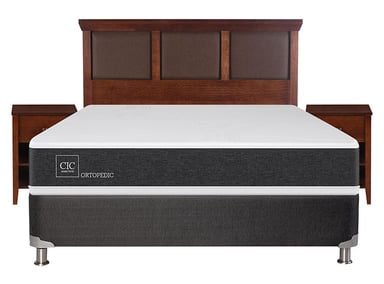 JUEGO DE DORMITORIO CIC CAMA BOX SPRING NEW ORTOPEDIC B5 BN 2 PLAZAS NEGRO + SET NEW TORINO - 1