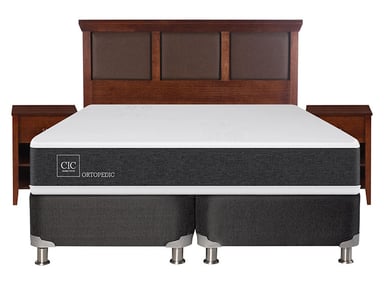 JUEGO DE DORMITORIO CIC CAMA BOX SPRING NEW ORTOPEDIC B5 BD 2 PLAZAS NEGRO + SET NEW TORINO - 1