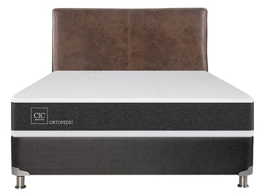 JUEGO DE DORMITORIO CIC CAMA BOX SPRING NEW ORTOPEDIC B5 BN 2 PLAZAS NEGRO + RESPALDO BAKER - 1