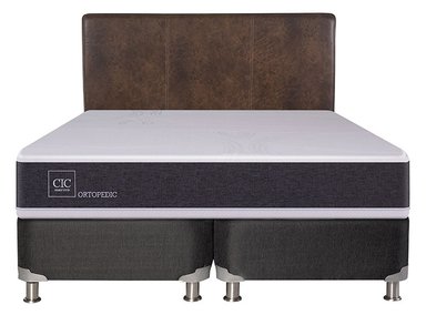 JUEGO DE DORMITORIO CIC CAMA BOX SPRING NEW ORTOPEDIC B5 BD 2 PLAZAS NEGRO + RESPALDO BAKER - 1