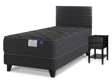 JUEGO DE DORMITORIO FLEX CAMA EUROPEA BLACK 1.5 PLAZAS + RESPALDO MODERN + VELADOR ROVER - 1