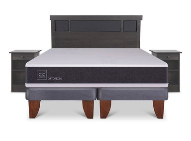 JUEGO DE DORMITORIO CIC CAMA EUROPEA DUBLIN ORTOPEDIC BD 2 PLAZAS + SET GRIS - 1
