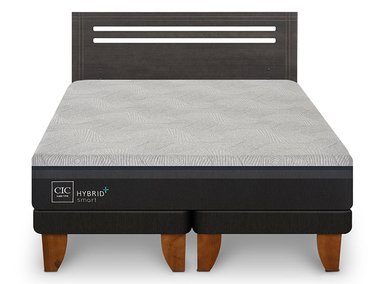 JUEGO DE DORMITORIO CIC CAMA EUROPEA HYBRID PLUS INFINITY BD 2 PLAZAS + RESPALDO MUNICH GRIS - 1