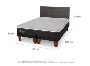 JUEGO DE DORMITORIO CIC CAMA EUROPEA VILLARRICA HYBRID INFINITY 2 PLAZAS + RESPALDO GRIS - 3