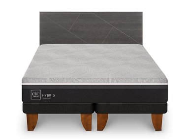JUEGO DE DORMITORIO CIC CAMA EUROPEA VILLARRICA HYBRID INFINITY 2 PLAZAS + RESPALDO GRIS - 1