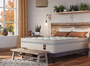 JUEGO DE DORMITORIO FLEX CAMA EUROPEA MÁXIMO COBRE 2 PLAZAS + RESPALDO TUBULAR BEIGE - 6