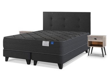 JUEGO DE DORMITORIO FLEX CAMA EUROPEA BLACK BD 2 PLAZAS + RESPALDO ROYAL + VELADORES ROCK - 2
