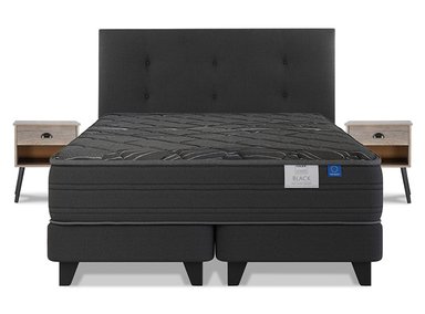 JUEGO DE DORMITORIO FLEX CAMA EUROPEA BLACK BD 2 PLAZAS + RESPALDO ROYAL + VELADORES ROCK - 1