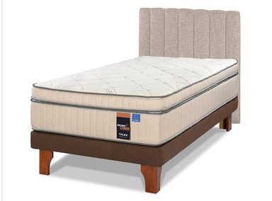 JUEGO DE DORMITORIO FLEX CAMA EUROPEA MAXIMO COBRE 1.5 PLAZAS + RESPALDO TUBULAR BEIGE - 1