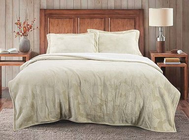 COBERTOR ILLUSIONS EMBOSSED TINSEL KING BEIGE LISO - 1