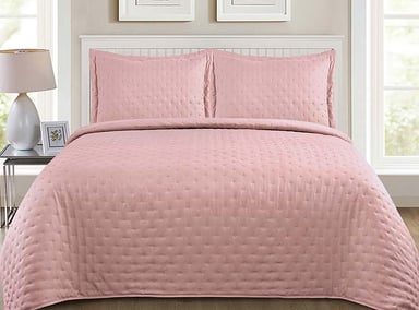 CUBRECAMA QUILT ILLUSIONS 1.5 PLAZAS ROSA LISO ROMA - 1