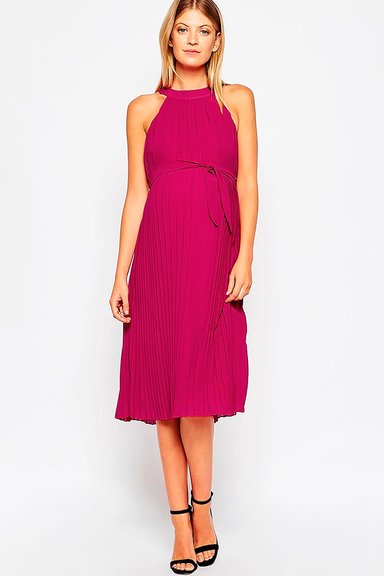 ALTO ASTRAL VESTIDO MATERNAL FUCSIA MIDI PLISADO - 1
