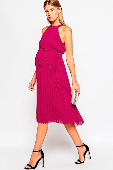ALTO ASTRAL VESTIDO MATERNAL FUCSIA MIDI PLISADO - 3