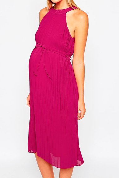 ALTO ASTRAL VESTIDO MATERNAL FUCSIA MIDI PLISADO - 4
