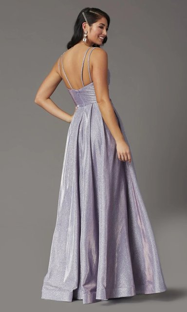 VESTIDO LARGO MUJER ALTO ASTRAL LILA METALIZADO CORTE A FIESTA MATRIMONIO - 2