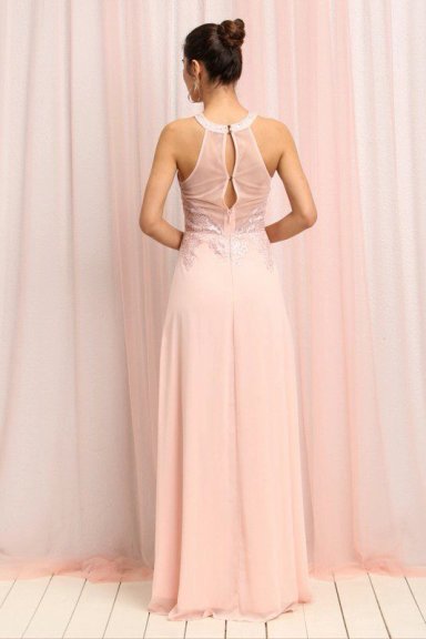VESTIDO MUJER ALTO ASTRAL ROSA LARGO HALTER - MATRIMONIO - COCTEL - NOVIA - 3