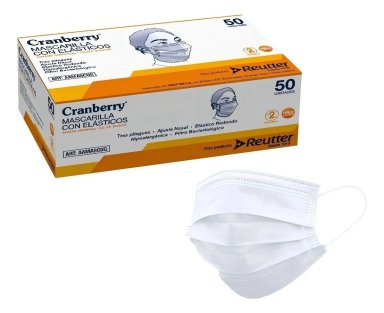 MASCARILLA 3 PLIEGUES CON ELÁSTICOS CRANBERRY CAJA 50 UN COLOR BLANCO - 2