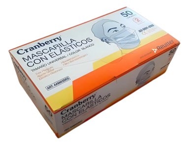 MASCARILLA 3 PLIEGUES CON ELÁSTICOS CRANBERRY CAJA 50 UN COLOR BLANCO - 3