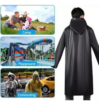 CAPA PONCHO IMPERMEABLE LLUVIA UNISEX ADULTO UNIDAD NEGRO - 3