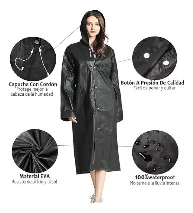 CAPA PONCHO IMPERMEABLE LLUVIA UNISEX ADULTO UNIDAD NEGRO - 4