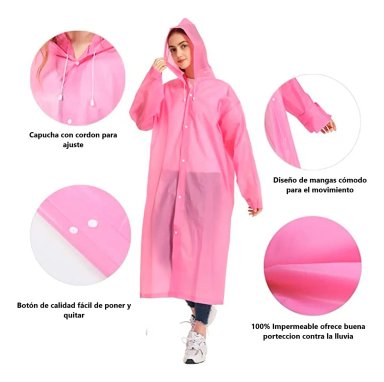 CAPA PONCHO IMPERMEABLE LLUVIA UNISEX ADULTO UNIDAD ROSADO - 4