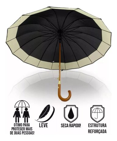 PARAGUAS AUTOMATICO IMPERMEABLE 16 VARILLAS NEGRO - 2