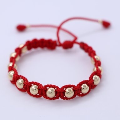 BRAZALETE ROJO EN MACRAMÉ BALÍN ORO LAMINADO 18K - 1