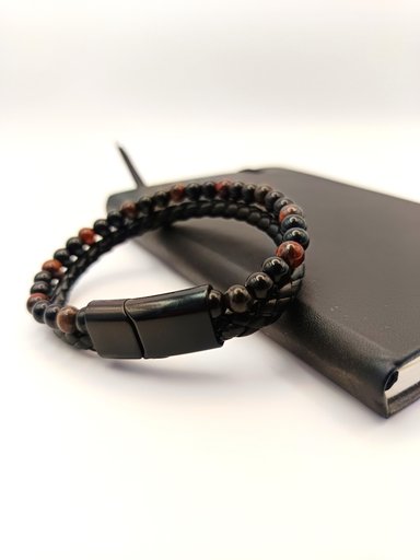 PULSERA DE CUERO TRENZADO CON PIEDRA NATURAL OJO DE TIGRE - 2
