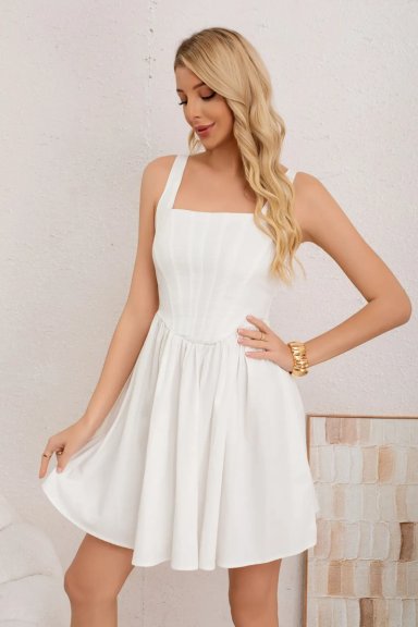 VESTIDO CORTO MUJER, ESCOTE CUADRADO Y BRETELES AJUSTABLES 3365 - 1