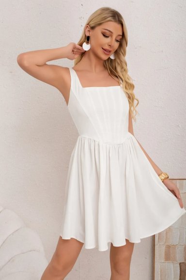 VESTIDO CORTO MUJER, ESCOTE CUADRADO Y BRETELES AJUSTABLES 3365 - 2