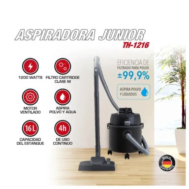 ASPIRADORA TAMBOR 16L 1500W POLVO AGUA NEGRO TH-1516 THOMAS - 6