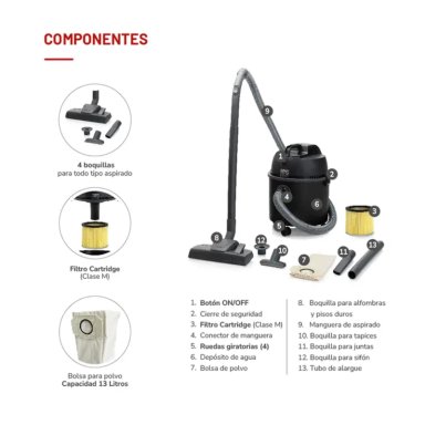ASPIRADORA TAMBOR 16L 1500W POLVO AGUA NEGRO TH-1516 THOMAS - 8