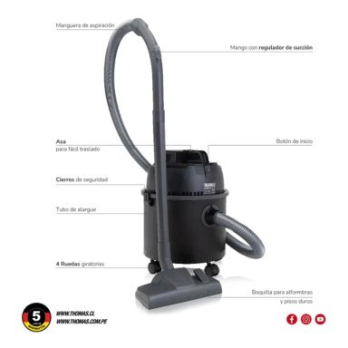 ASPIRADORA TAMBOR 16L 1500W POLVO AGUA NEGRO TH-1516 THOMAS - 9