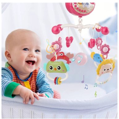 JUGUETE MOVIL SONAJERO INFANTIL CON LUZ Y SONIDO ANIMALES ROSADO - 3