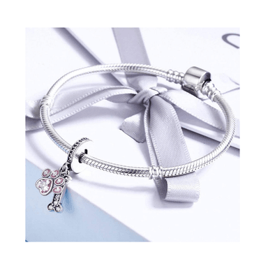 CHARM HUESO HUELLA PERRO CRISTAL ROSA PLATA 925 SILVER HEART - 3