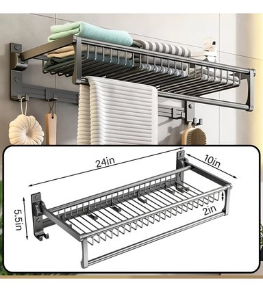 TOALLERO METAL BAÑO 20 PULGADAS DOBLE PLEGABLE BARRA TOALLA JHN MULTICOLOR - 2